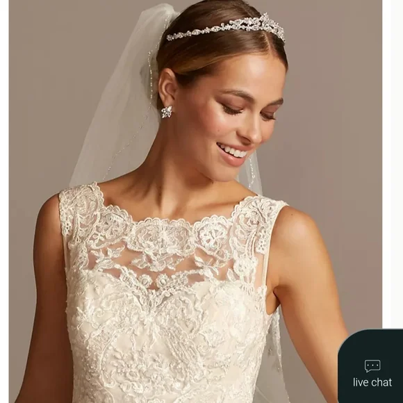 Oleg Cassini Cream Lace Wedding Dress-10 - Picture 3 of 9